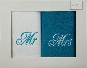 Komplet Ręczników Mr Mrs 2 2 szt. 70 x 140 Biały