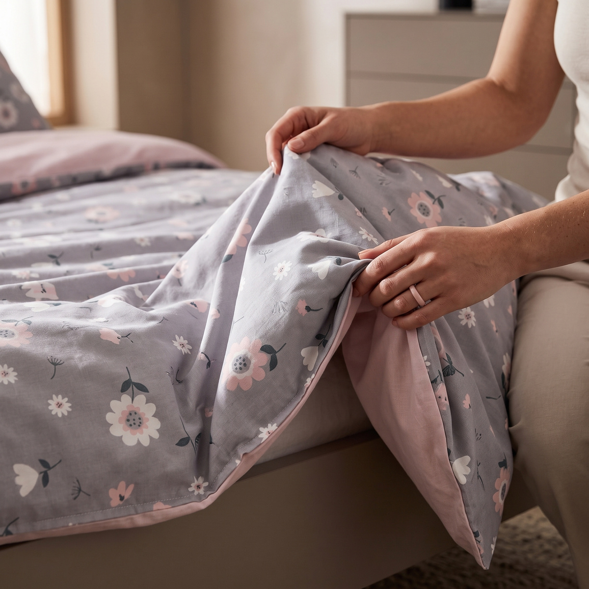 Pościel 200x220 kwiaty – elegancki połysk i struktura tkaniny