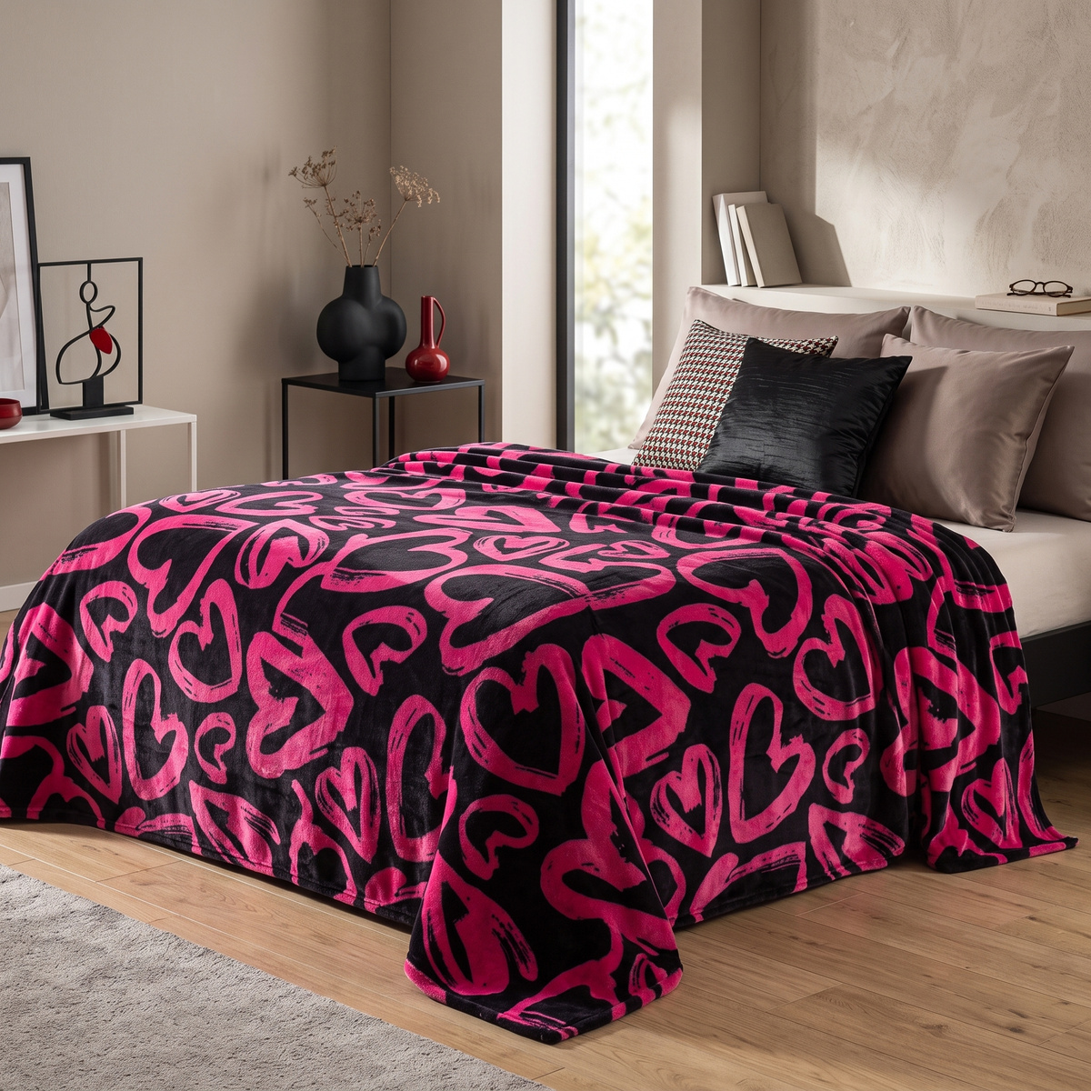 Koc Inger 200x220 – elegancki wzór w serca