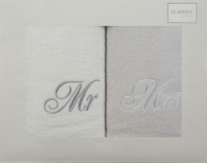 Komplet Ręczników Mr Mrs 2 2 szt. 70 x 140 Biały