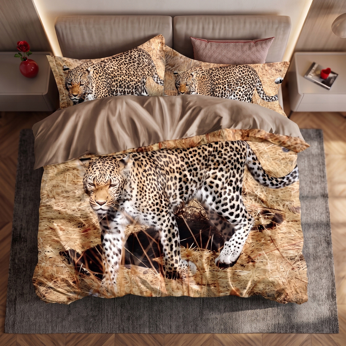 Pościel Andreas 160x200 gepard wzór 3D – nowoczesna aranżacja sypialni
