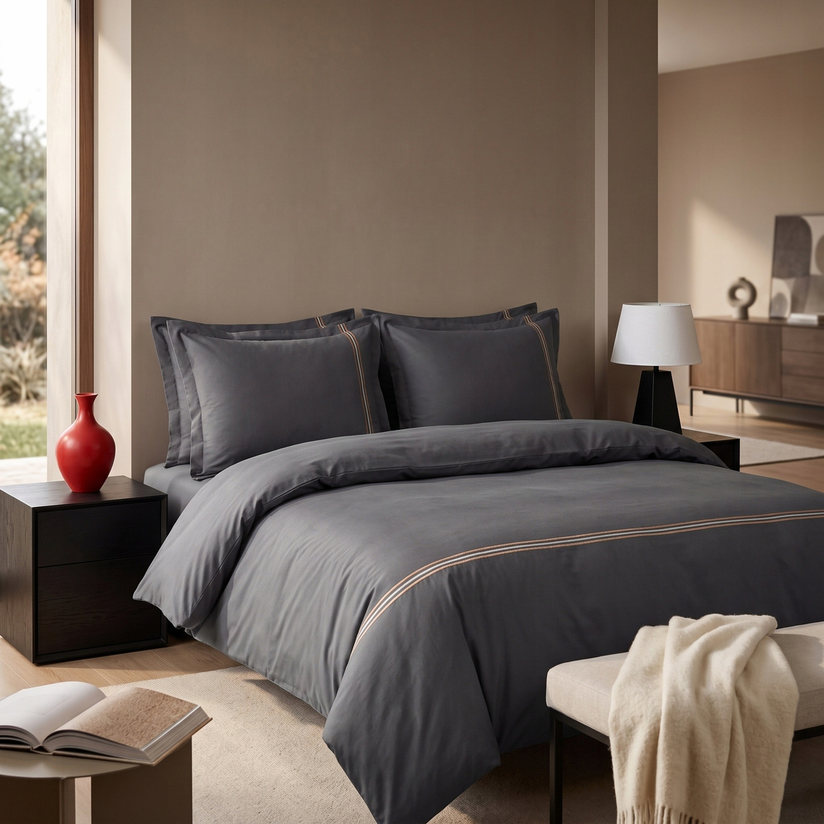 Pościel Lumera 160x200 szara – elegancki haft
