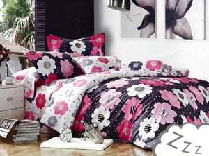 Cotton Satin Bedding in Flowers A255 200x220NP 3 parts