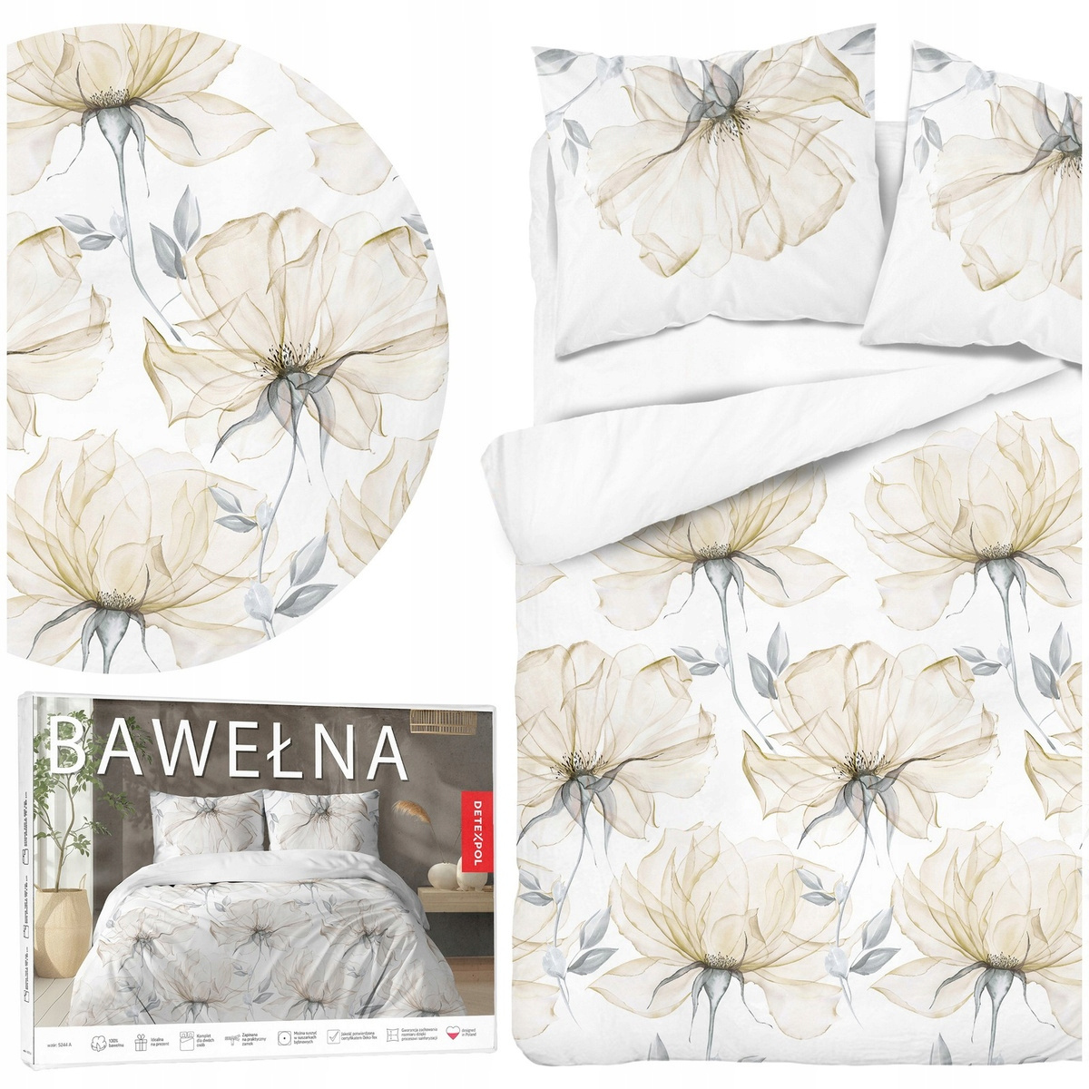 Komplet pościeli bawełnianej VICENZA 220x200 – naturalna bawełna