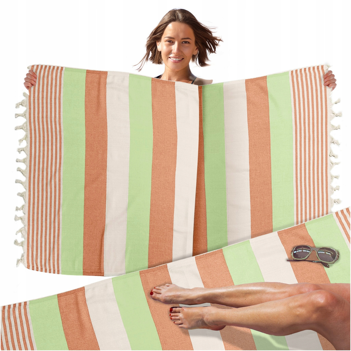 Ręcznik plażowy Peri Hamam styl boho i pastelowe pasy