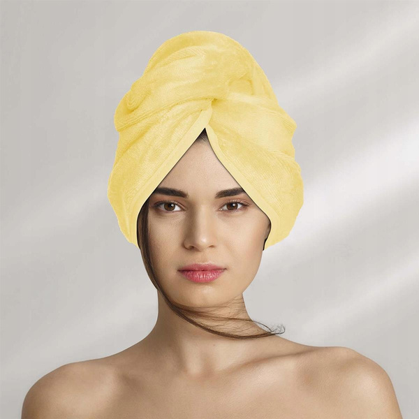 Turban 60 x 24 Ręcznik Welur Bawełna Żółty