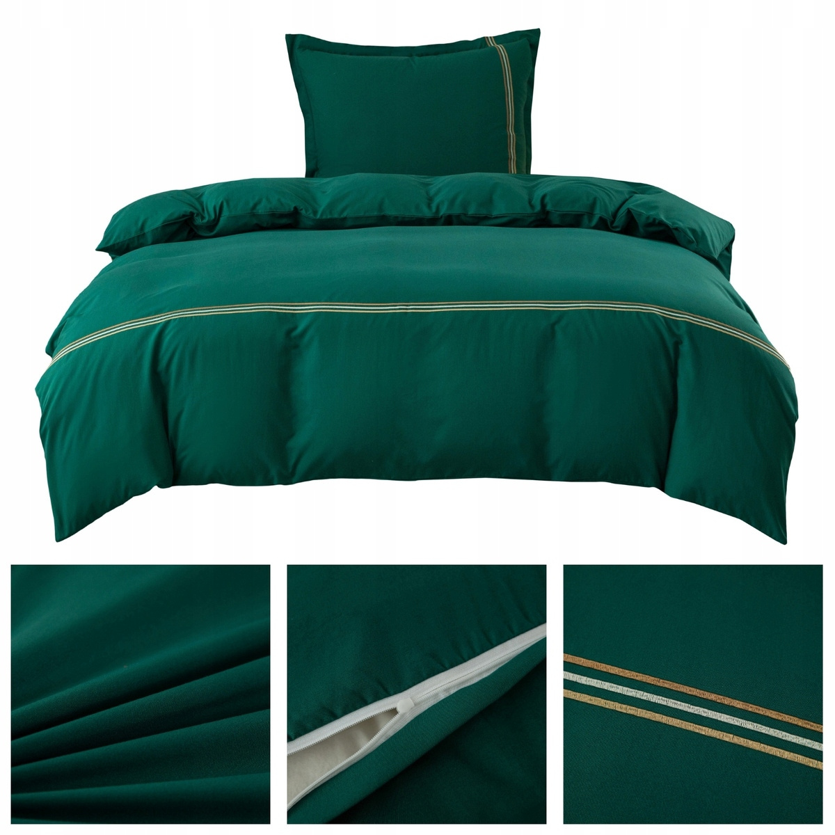 Pościel z haftem Lumera 140x200 zielona – nowoczesny design i haft