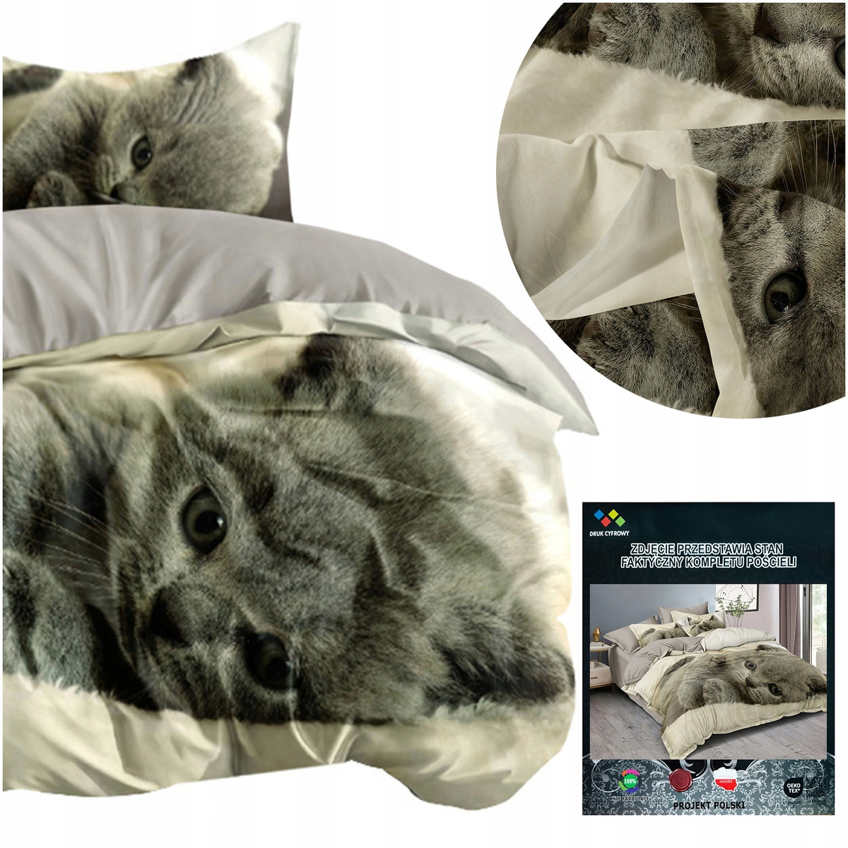 Pościel Andreas 140x200 z kotem – nowoczesny design 3D